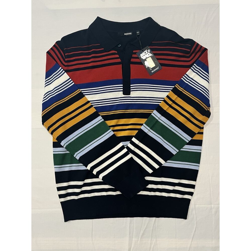 Murano Striped Polo Sweater Mens Large NWT Long Sleeve Colorblock Shirt